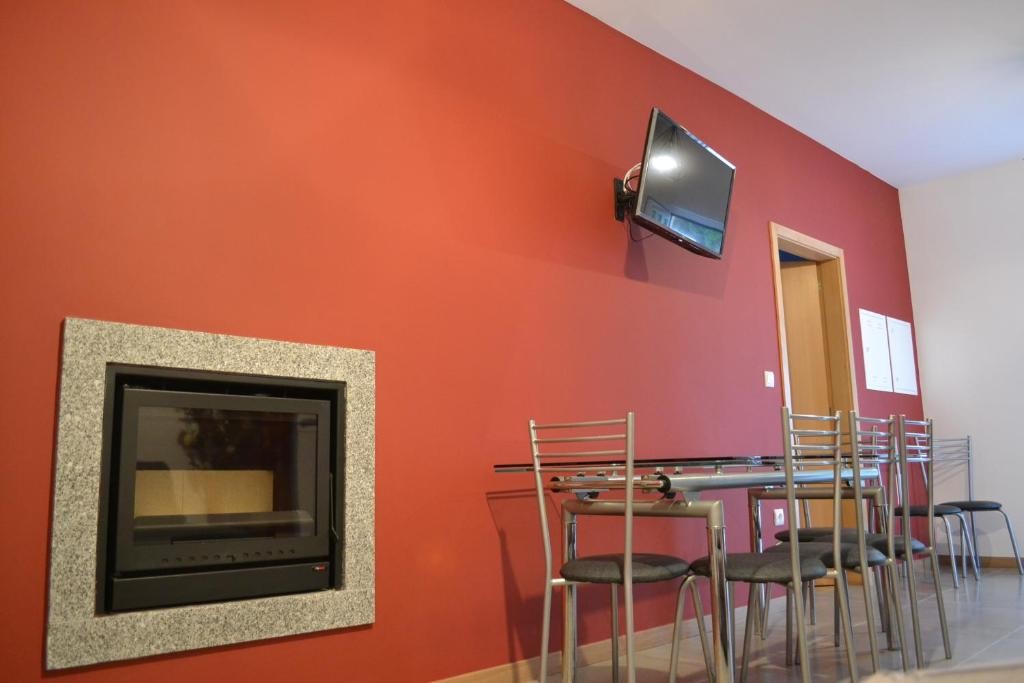 Dining area with fireplace